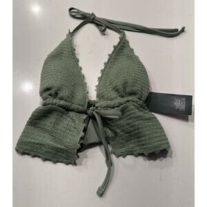 Wild Fable Green Crochet Bikini Top Women’s Size XXS Tie Front Longline Halter